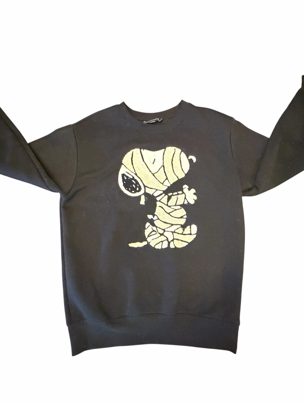 Peanuts Snoopy Mummy Halloween Crewneck Sweatershirt Black Small